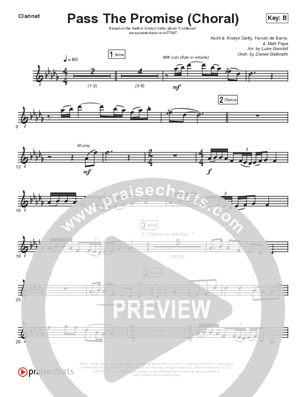 Pass The Promise (Choral Anthem SATB) Clarinet 1,2 (Keith & Kristyn Getty / Sandra McCracken / Arr. Luke Gambill)