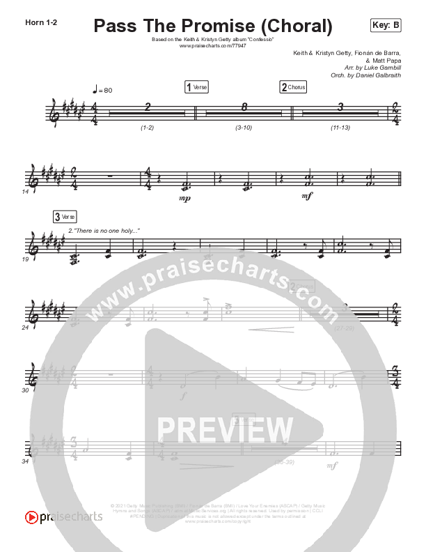 Pass The Promise (Choral Anthem SATB) French Horn 1,2 (Keith & Kristyn Getty / Sandra McCracken / Arr. Luke Gambill)