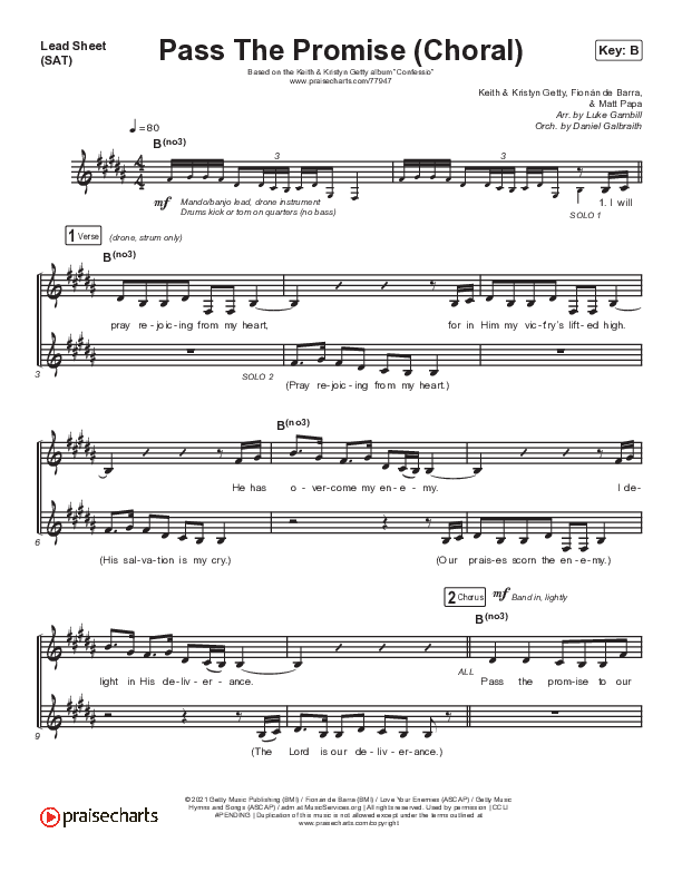 Pass The Promise (Choral Anthem SATB) Lead Sheet (SAT) (Keith & Kristyn Getty / Sandra McCracken / Arr. Luke Gambill)
