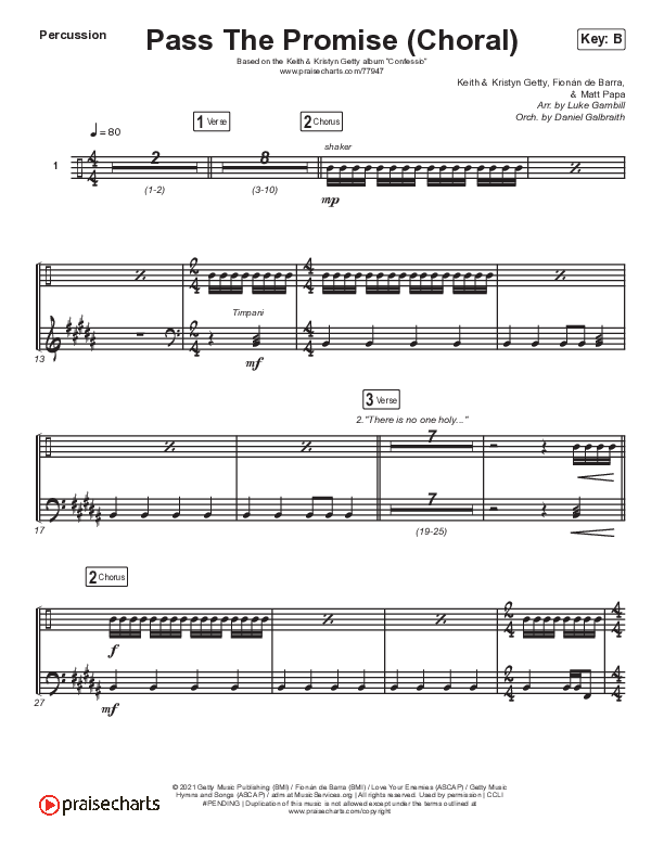 Pass The Promise (Choral Anthem SATB) Percussion (Keith & Kristyn Getty / Sandra McCracken / Arr. Luke Gambill)