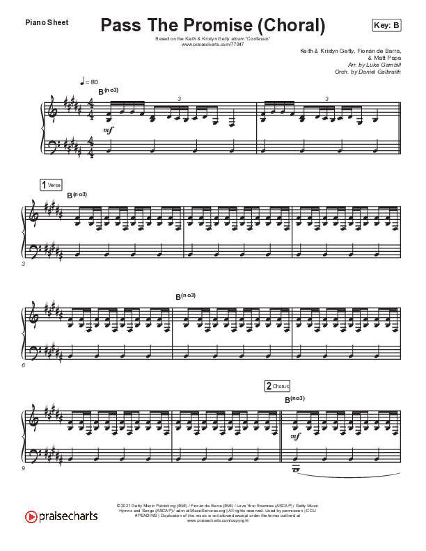 Pass The Promise (Choral Anthem SATB) Piano Sheet (Keith & Kristyn Getty / Sandra McCracken / Arr. Luke Gambill)