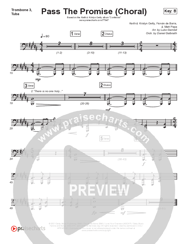Pass The Promise (Choral Anthem SATB) Trombone 1,2 (Keith & Kristyn Getty / Sandra McCracken / Arr. Luke Gambill)
