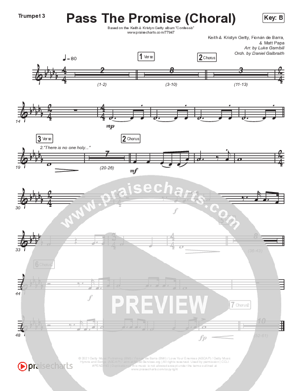 Pass The Promise (Choral Anthem SATB) Trumpet 1,2 (Keith & Kristyn Getty / Sandra McCracken / Arr. Luke Gambill)