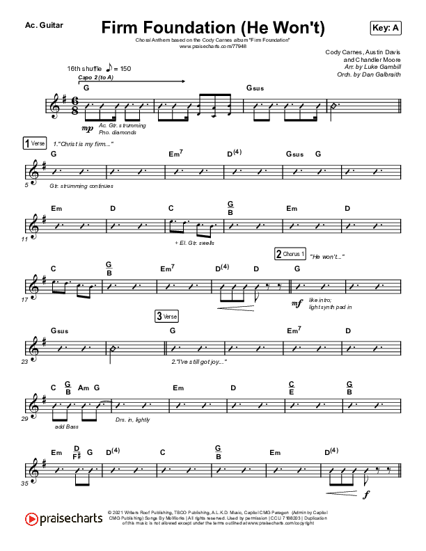 Firm Foundation (He Won't) (Choral Anthem) Acoustic Guitar (Arr. Luke Gambill / Cody Carnes)