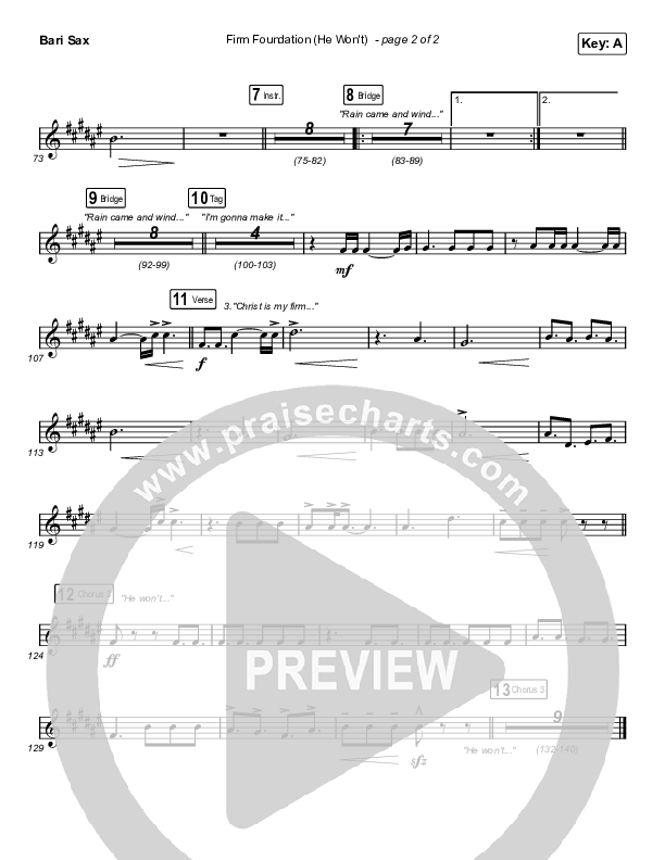 Firm Foundation (He Won't) (Choral Anthem SATB) Bari Sax (Arr. Luke Gambill / Cody Carnes)