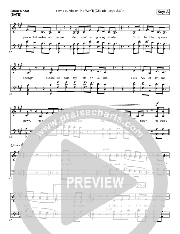 Firm Foundation (He Won't) (Choral Anthem SATB) Choir Sheet (SATB) (Arr. Luke Gambill / Cody Carnes)