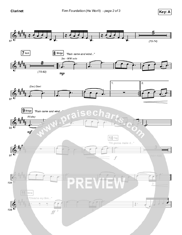 Firm Foundation (He Won't) (Choral Anthem SATB) Clarinet (Arr. Luke Gambill / Cody Carnes)