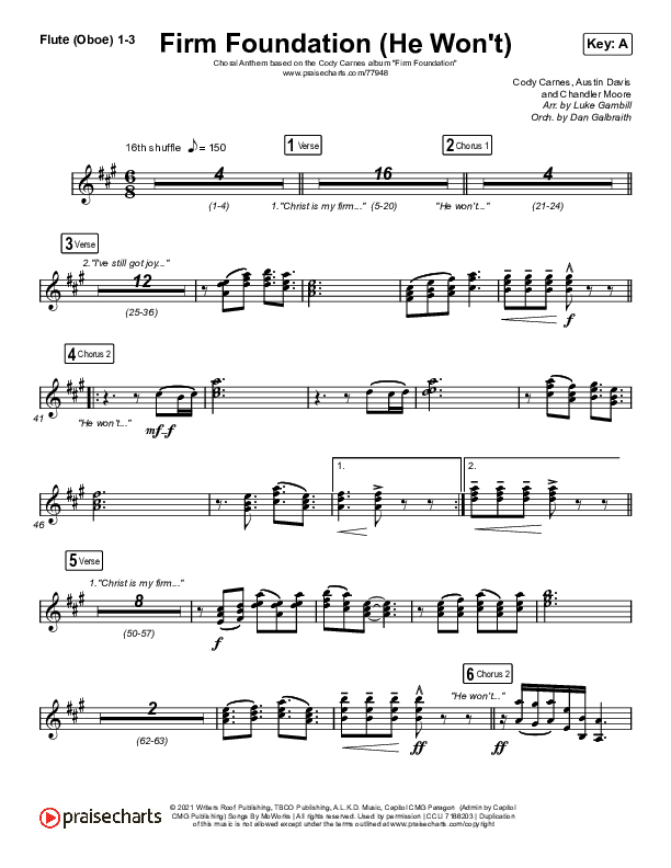 Firm Foundation (He Won't) (Choral Anthem SATB) Flute/Oboe 1/2/3 (Arr. Luke Gambill / Cody Carnes)