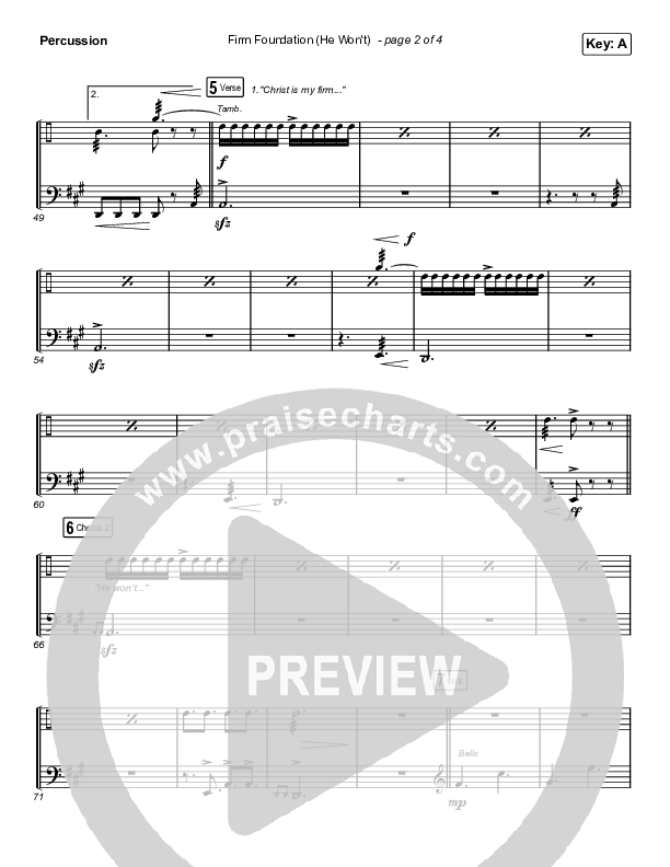 Firm Foundation (He Won't) (Choral Anthem SATB) Percussion (Arr. Luke Gambill / Cody Carnes)