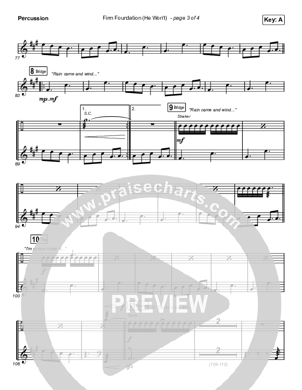 Firm Foundation (He Won't) (Choral Anthem SATB) Percussion (Arr. Luke Gambill / Cody Carnes)