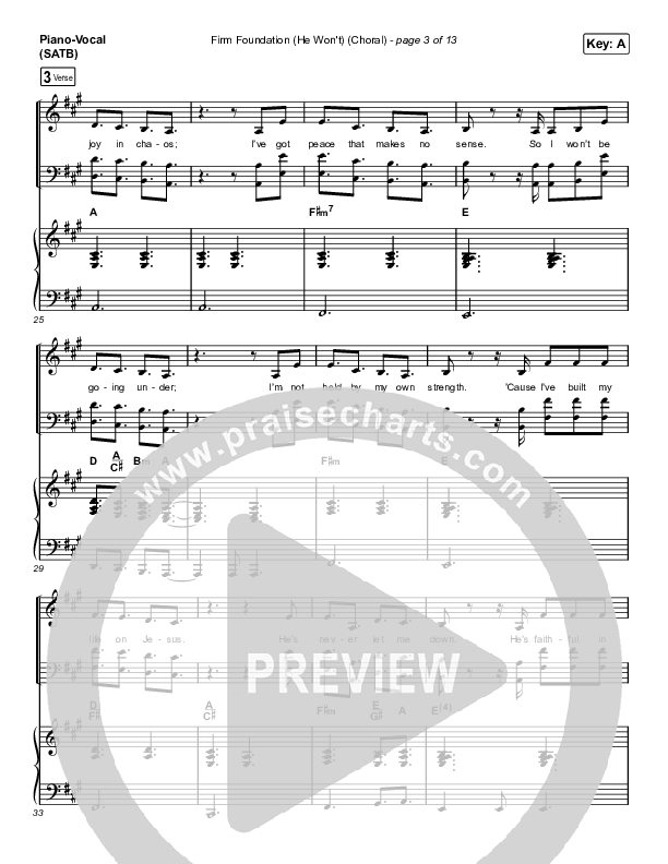 Firm Foundation (He Won't) (Choral Anthem SATB) Piano/Vocal (SATB) (Arr. Luke Gambill / Cody Carnes)