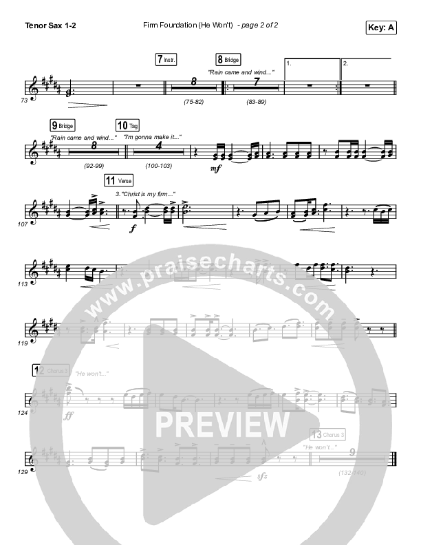 Firm Foundation (He Won't) (Choral Anthem SATB) Tenor Sax 1/2 (Arr. Luke Gambill / Cody Carnes)
