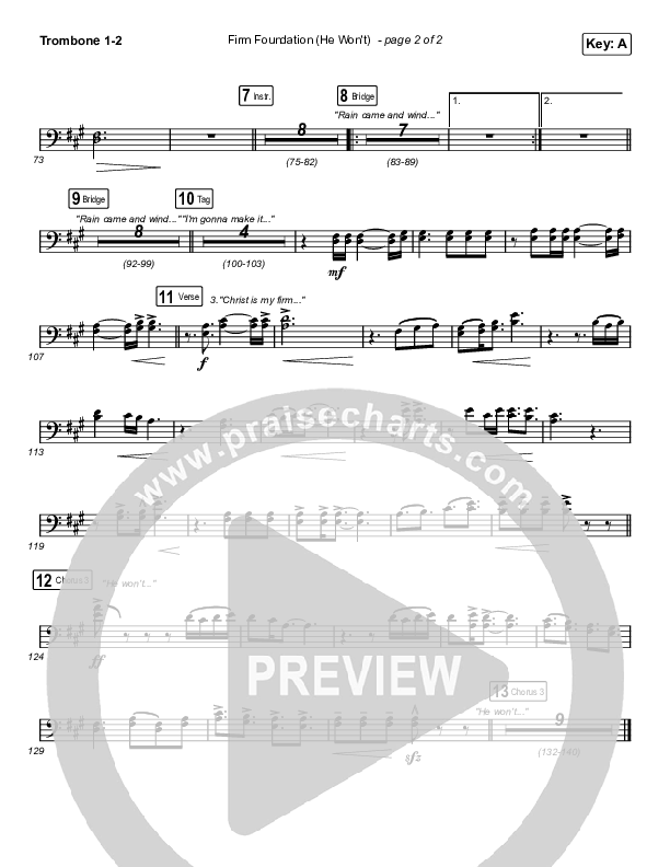 Firm Foundation (He Won't) (Choral Anthem SATB) Trombone 1/2 (Arr. Luke Gambill / Cody Carnes)