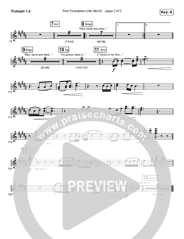 Firm Foundation (He Won't) (Choral Anthem SATB) Trumpet 1,2 (Arr. Luke Gambill / Cody Carnes)