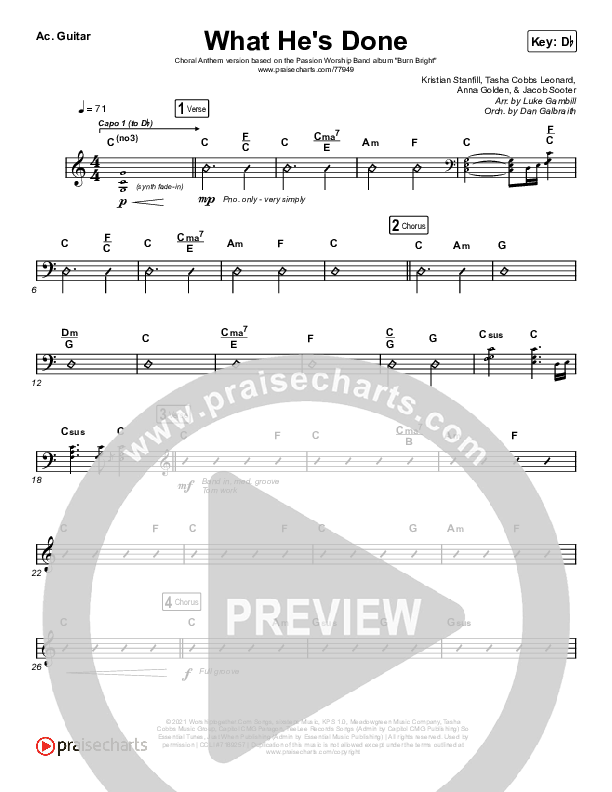 What He's Done (Choral Anthem SATB) Acoustic Guitar (Passion / Kristian Stanfill / Tasha Cobbs Leonard / Anna Golden / Arr. Luke Gambill)