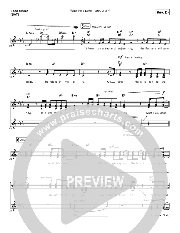 What He's Done (Choral Anthem SATB) Lead Sheet (SAT) (Passion / Kristian Stanfill / Tasha Cobbs Leonard / Anna Golden / Arr. Luke Gambill)