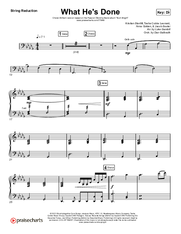What He's Done (Choral Anthem SATB) String Reduction (Passion / Kristian Stanfill / Tasha Cobbs Leonard / Anna Golden / Arr. Luke Gambill)