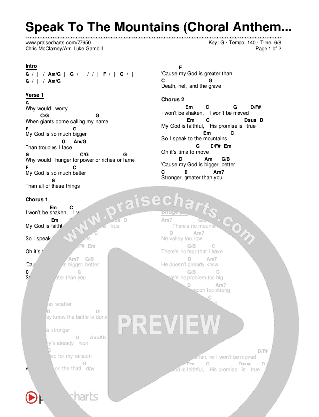 Speak To The Mountains (Choral Anthem SATB) Chords & Lyrics (Chris McClarney / Arr. Luke Gambill)