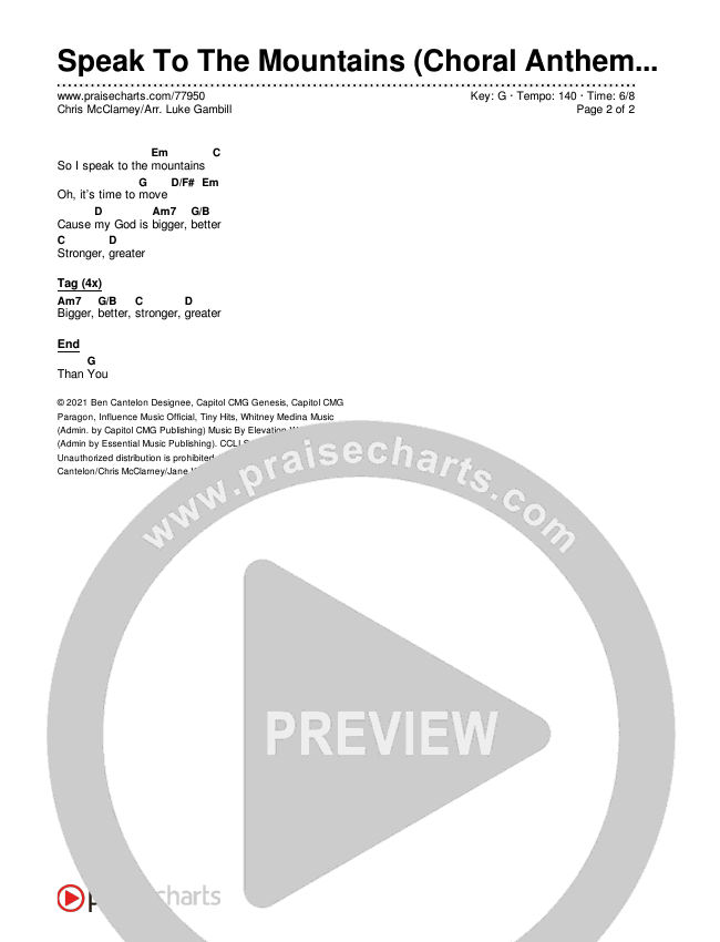 Speak To The Mountains (Choral Anthem SATB) Chords & Lyrics (Chris McClarney / Arr. Luke Gambill)