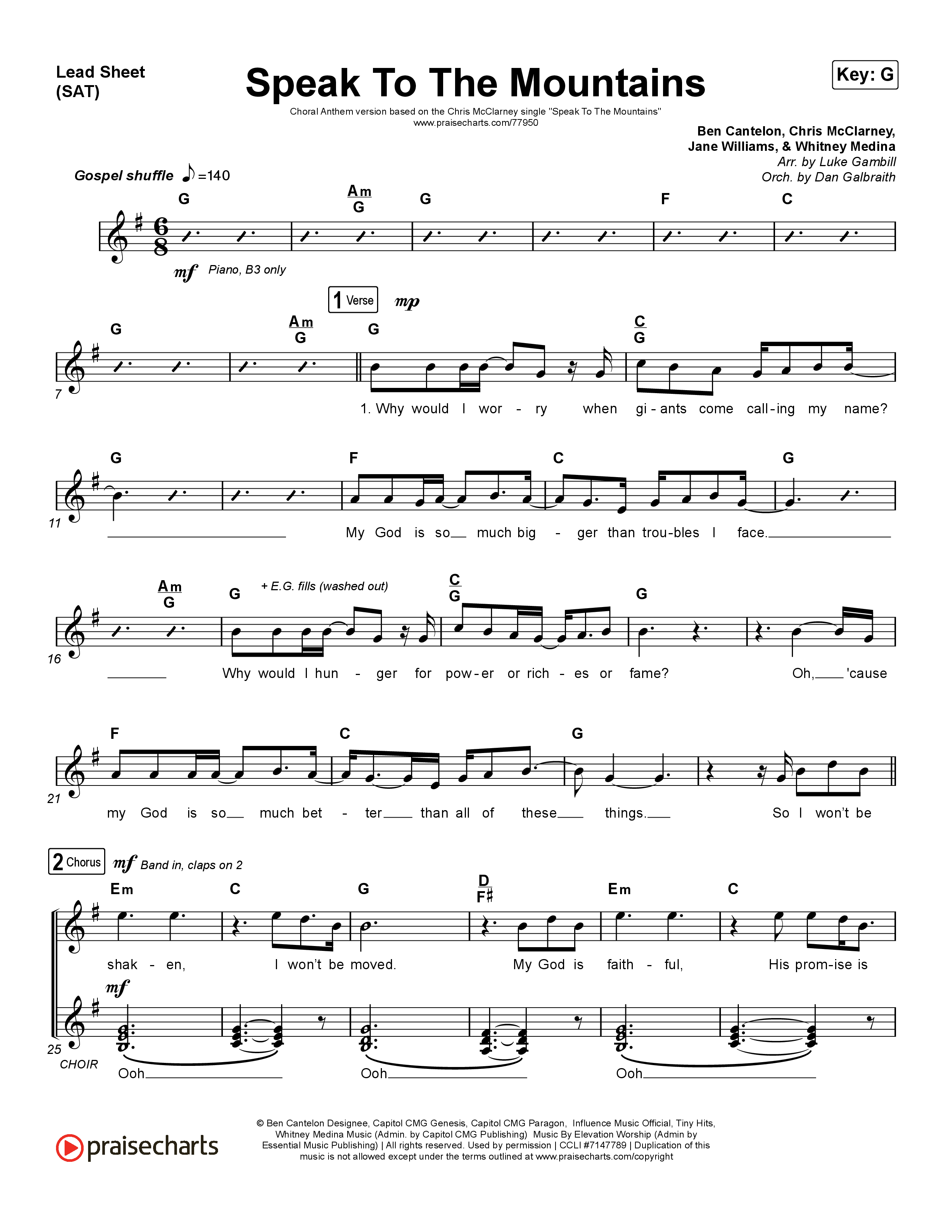 Speak To The Mountains (Choral Anthem SATB) Lead Sheet (SAT) (Chris McClarney / Arr. Luke Gambill)