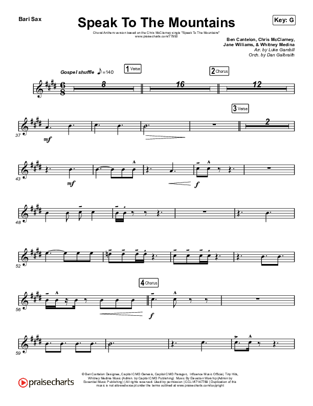 Speak To The Mountains (Choral Anthem SATB) Bari Sax (Chris McClarney / Arr. Luke Gambill)