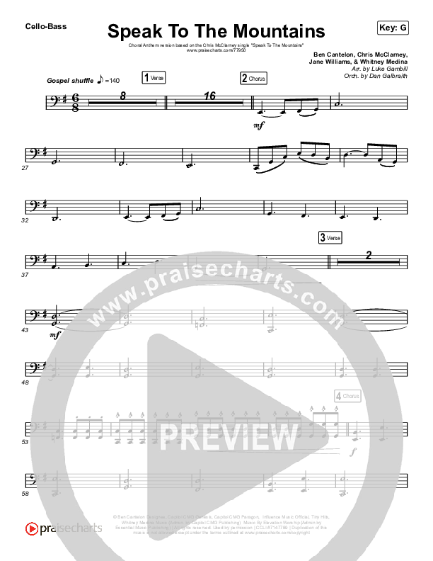 Speak To The Mountains (Choral Anthem SATB) Cello/Bass (Chris McClarney / Arr. Luke Gambill)