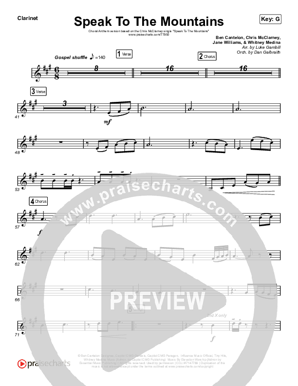 Speak To The Mountains (Choral Anthem SATB) Clarinet (Chris McClarney / Arr. Luke Gambill)