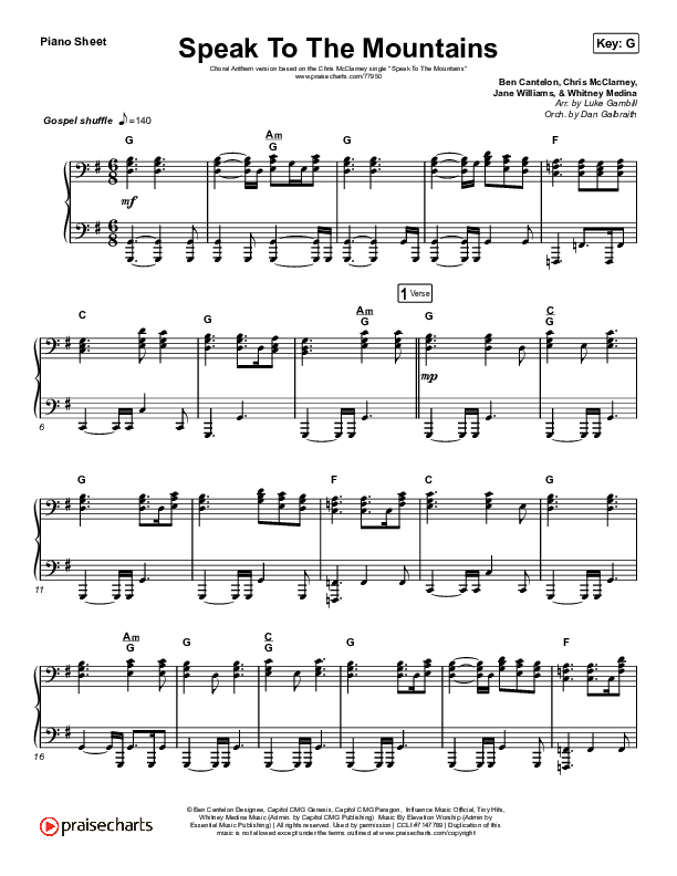 Speak To The Mountains (Choral Anthem SATB) Piano Sheet (Chris McClarney / Arr. Luke Gambill)
