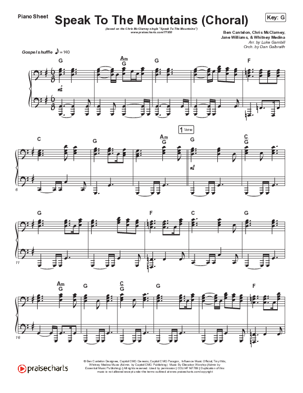Speak To The Mountains (Choral Anthem SATB) Piano Sheet (Chris McClarney / Arr. Luke Gambill)