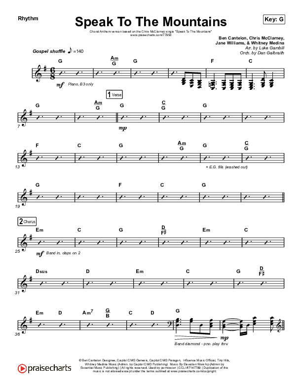 Speak To The Mountains (Choral Anthem SATB) Rhythm Chart (Chris McClarney / Arr. Luke Gambill)