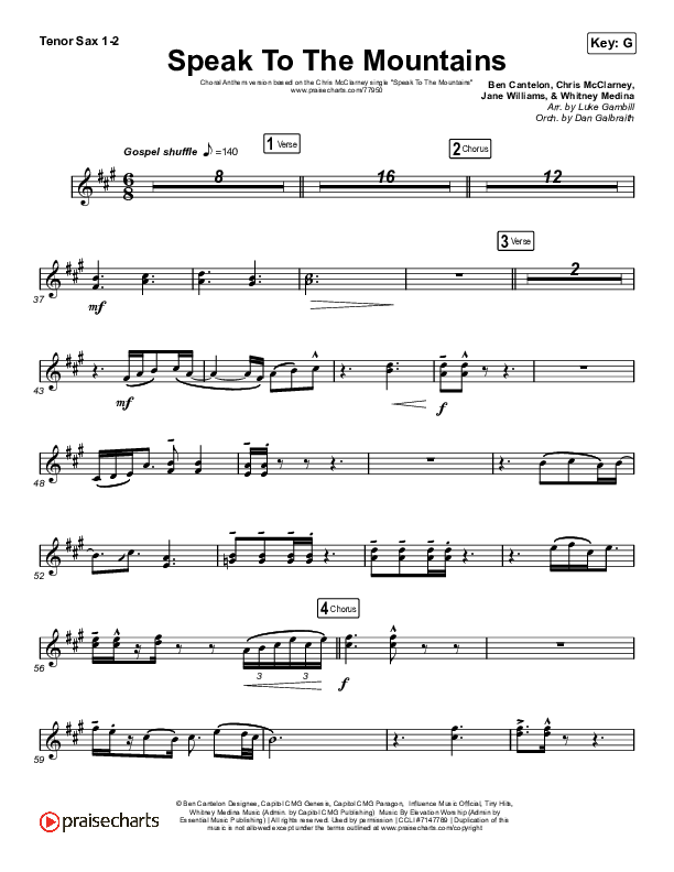 Speak To The Mountains (Choral Anthem SATB) Tenor Sax 1/2 (Chris McClarney / Arr. Luke Gambill)
