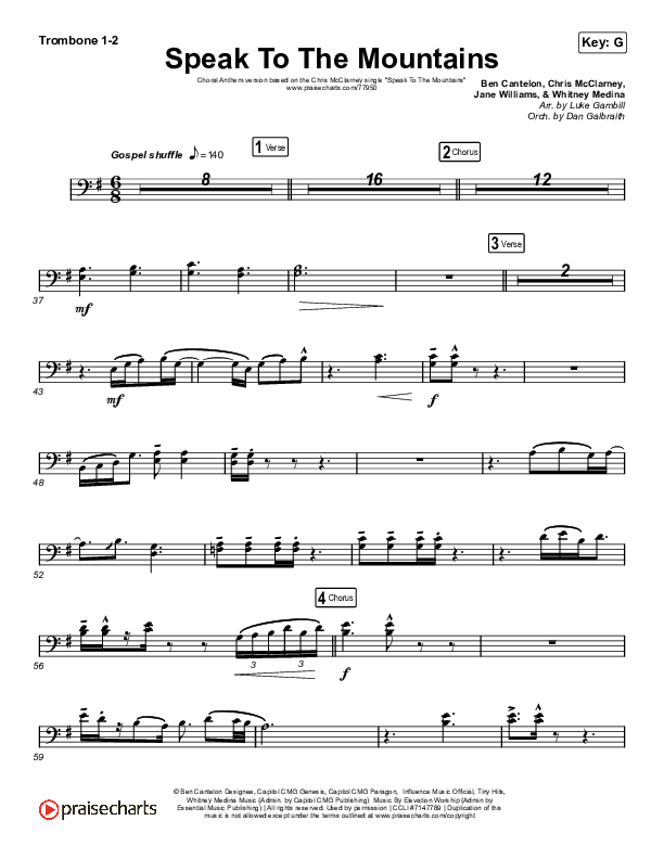 Speak To The Mountains (Choral Anthem SATB) Trombone 1/2 (Chris McClarney / Arr. Luke Gambill)