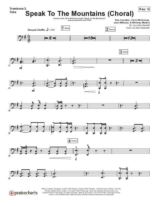 Speak To The Mountains (Choral Anthem SATB) Trombone 3/Tuba (Chris McClarney / Arr. Luke Gambill)