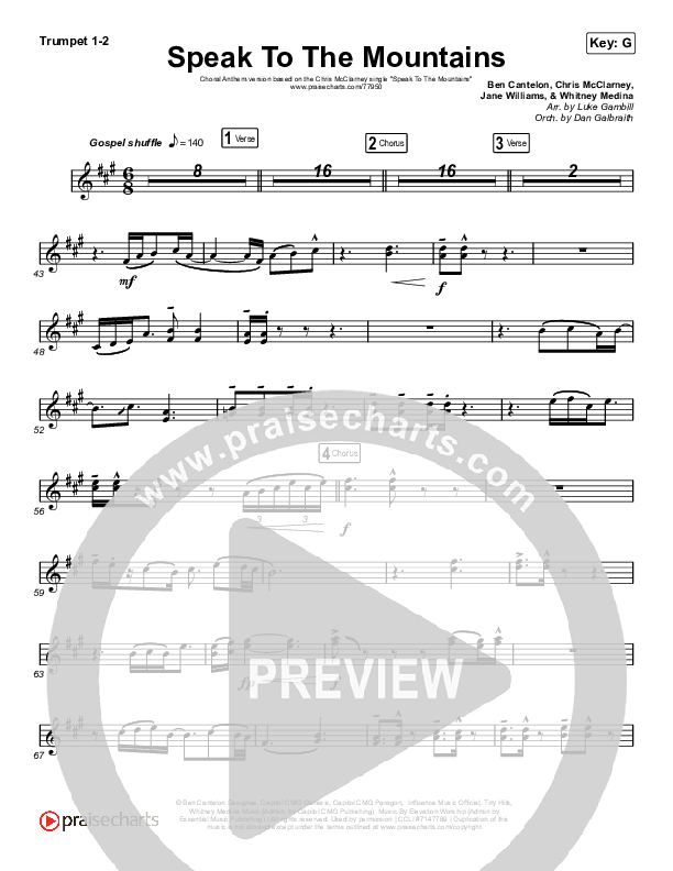 Speak To The Mountains (Choral Anthem SATB) Trumpet 1,2 (Chris McClarney / Arr. Luke Gambill)