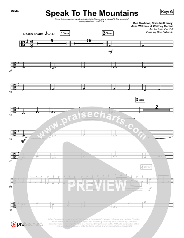 Speak To The Mountains (Choral Anthem SATB) Viola (Chris McClarney / Arr. Luke Gambill)