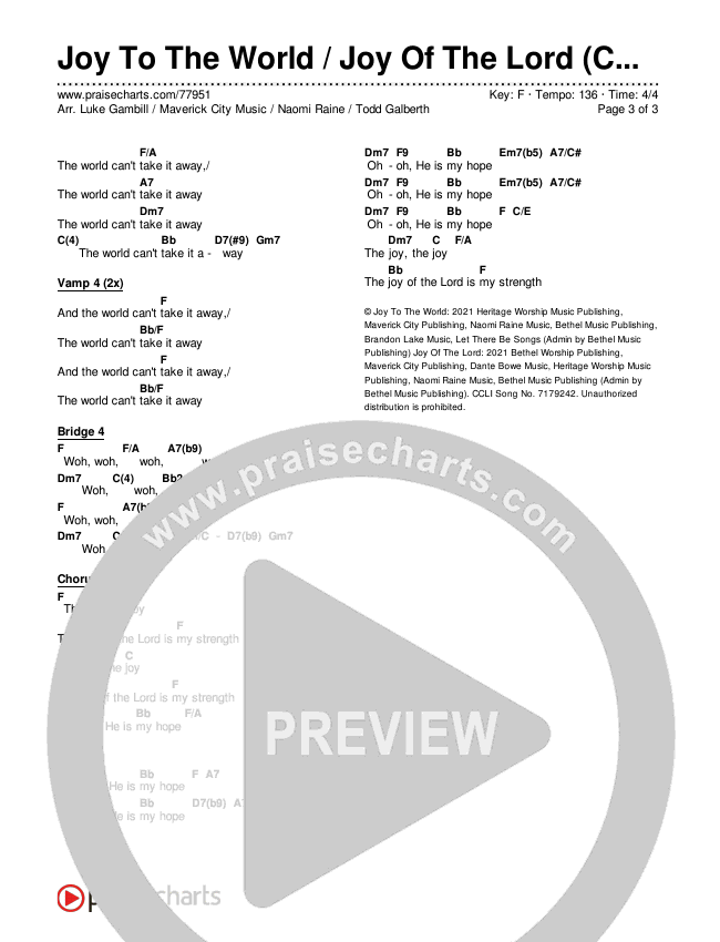 Joy To The World / Joy Of The Lord (Choral Anthem SATB) Chords & Lyrics (Maverick City Music / Naomi Raine / Todd Galberth / Arr. Luke Gambill)