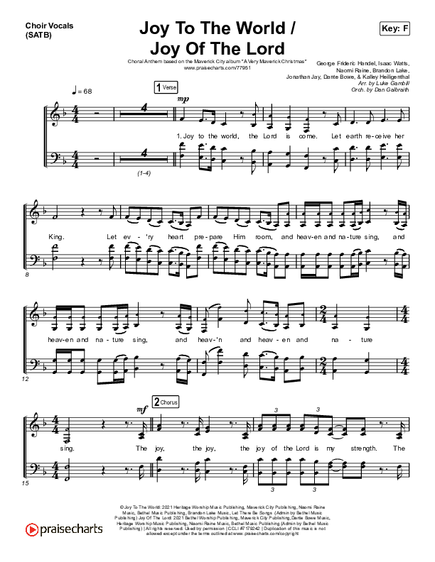 Joy To The World / Joy Of The Lord (Choral Anthem SATB) Choir Sheet (SATB) (Maverick City Music / Naomi Raine / Todd Galberth / Arr. Luke Gambill)