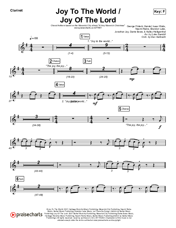 Joy To The World / Joy Of The Lord (Choral Anthem SATB) Clarinet (Maverick City Music / Naomi Raine / Todd Galberth / Arr. Luke Gambill)