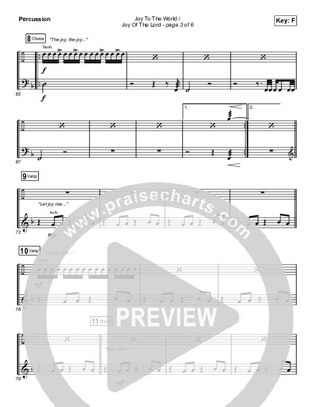 Joy To The World / Joy Of The Lord (Choral Anthem SATB) Percussion (Maverick City Music / Naomi Raine / Todd Galberth / Arr. Luke Gambill)