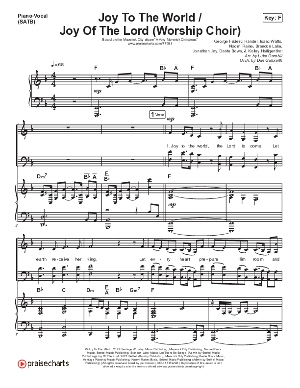 Joy To The World / Joy Of The Lord (Choral Anthem SATB) Piano/Vocal (SATB) (Maverick City Music / Naomi Raine / Todd Galberth / Arr. Luke Gambill)
