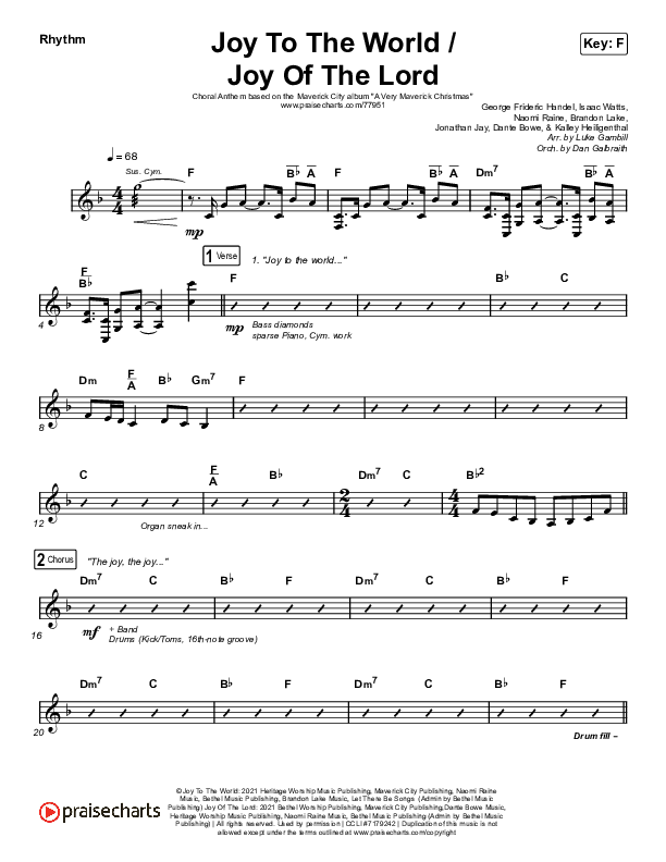 Joy To The World / Joy Of The Lord (Choral Anthem SATB) Rhythm Chart (Maverick City Music / Naomi Raine / Todd Galberth / Arr. Luke Gambill)