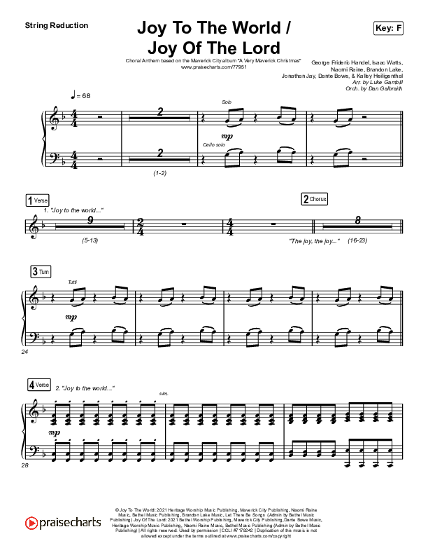 Joy To The World / Joy Of The Lord (Choral Anthem SATB) String Reduction (Maverick City Music / Naomi Raine / Todd Galberth / Arr. Luke Gambill)