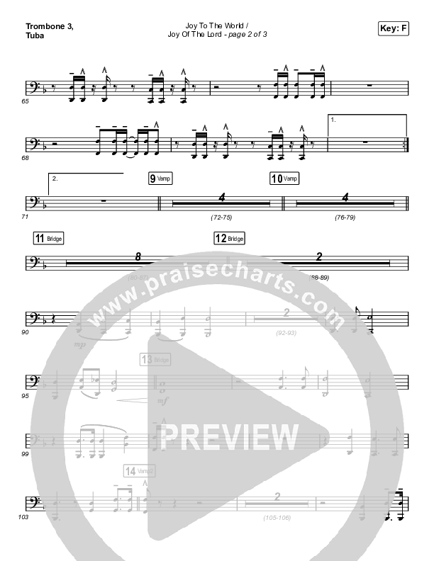 Joy To The World / Joy Of The Lord (Choral Anthem SATB) Trombone 3/Tuba (Maverick City Music / Naomi Raine / Todd Galberth / Arr. Luke Gambill)