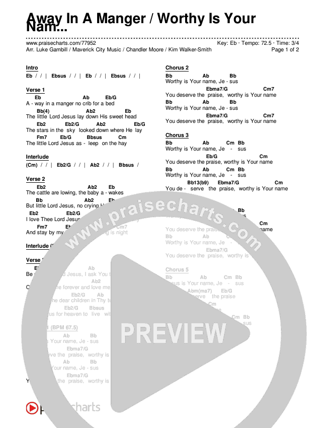 Away In A Manger / Worthy Is Your Name (Choral Anthem SATB) Chords & Lyrics (Maverick City Music / Chandler Moore / Kim Walker-Smith / Arr. Luke Gambill)
