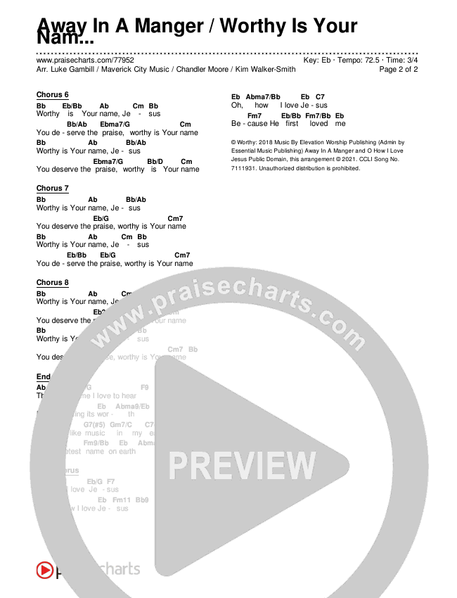 Away In A Manger / Worthy Is Your Name (Choral Anthem SATB) Chords & Lyrics (Maverick City Music / Chandler Moore / Kim Walker-Smith / Arr. Luke Gambill)