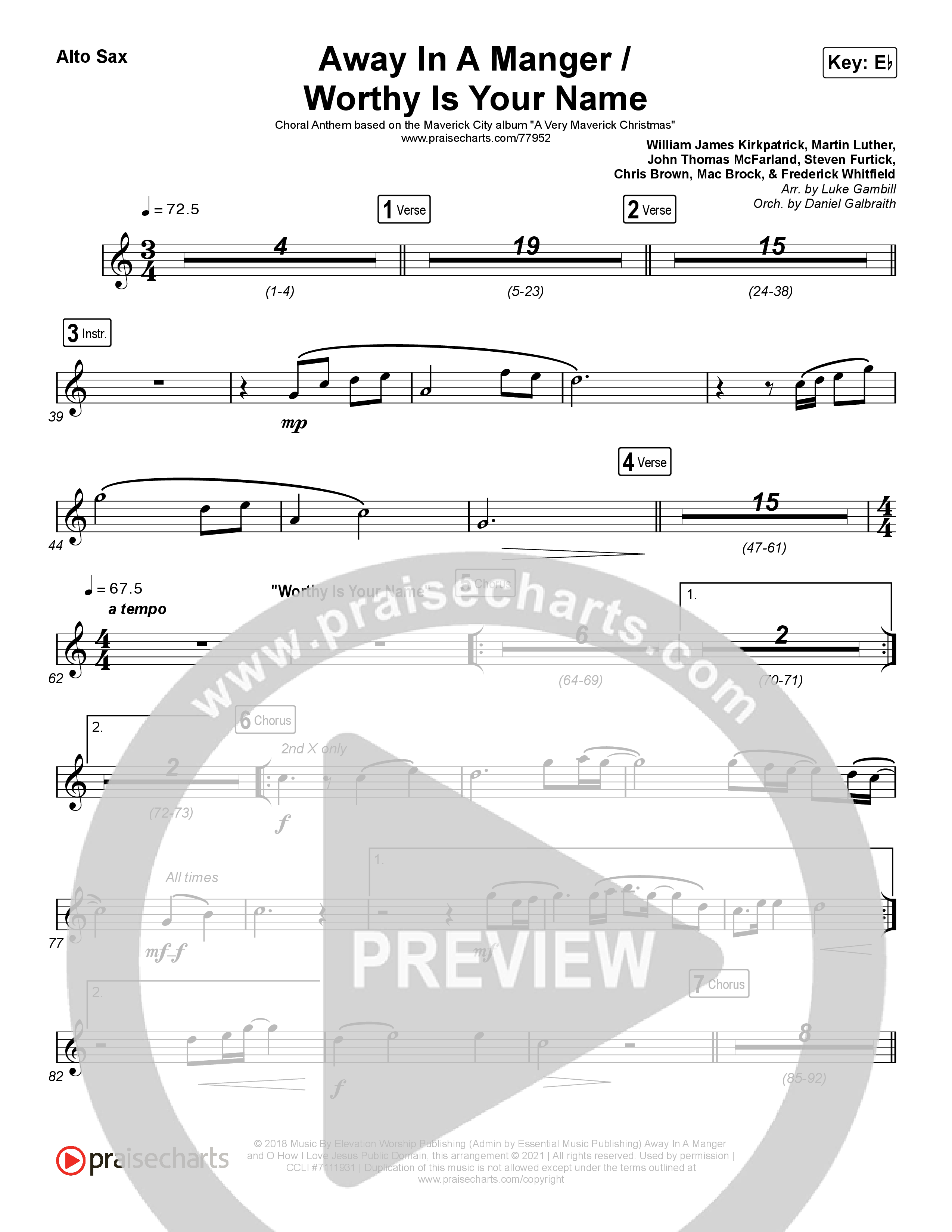 Away In A Manger / Worthy Is Your Name (Choral Anthem SATB) Sax Pack (Maverick City Music / Chandler Moore / Kim Walker-Smith / Arr. Luke Gambill)