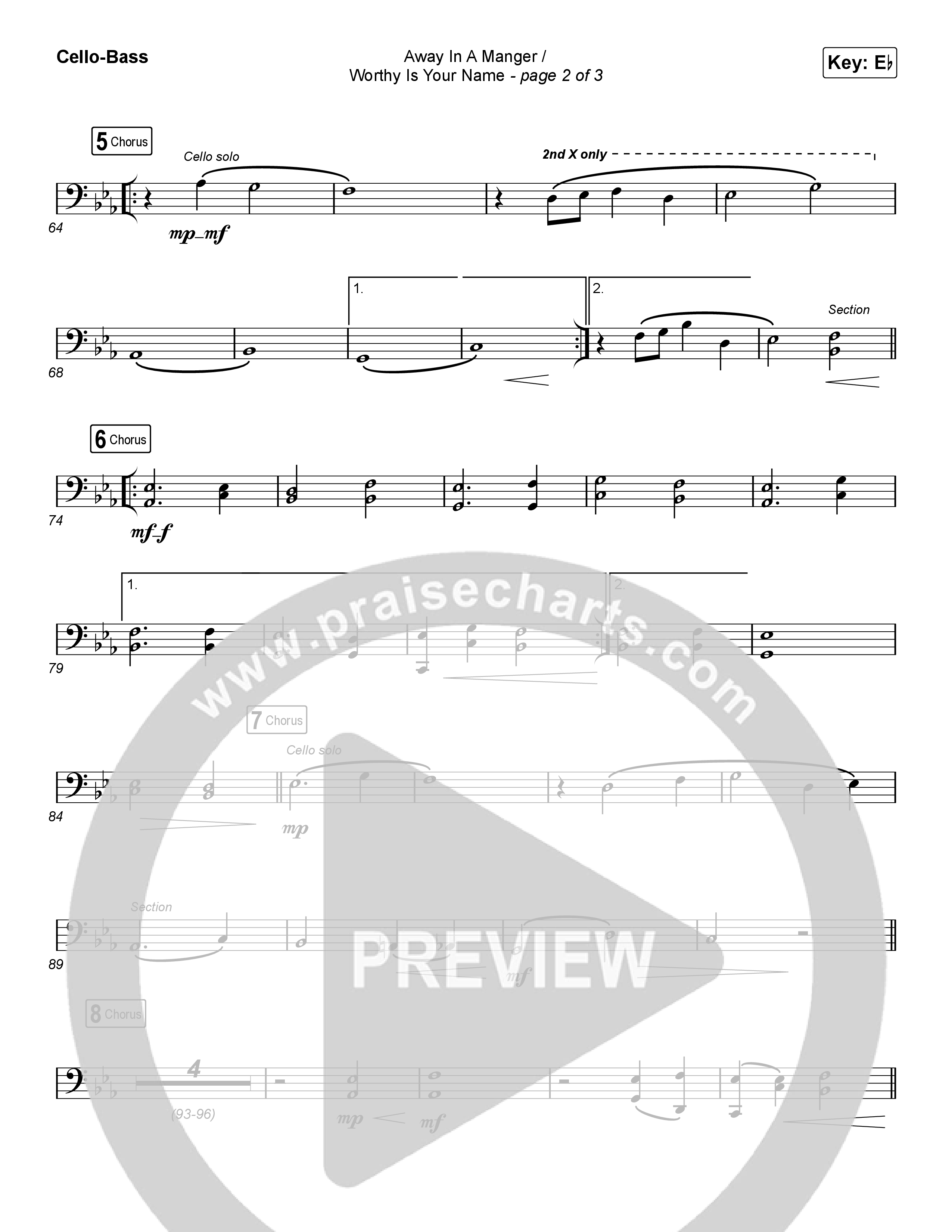 Away In A Manger / Worthy Is Your Name (Choral Anthem SATB) Cello/Bass (Maverick City Music / Chandler Moore / Kim Walker-Smith / Arr. Luke Gambill)