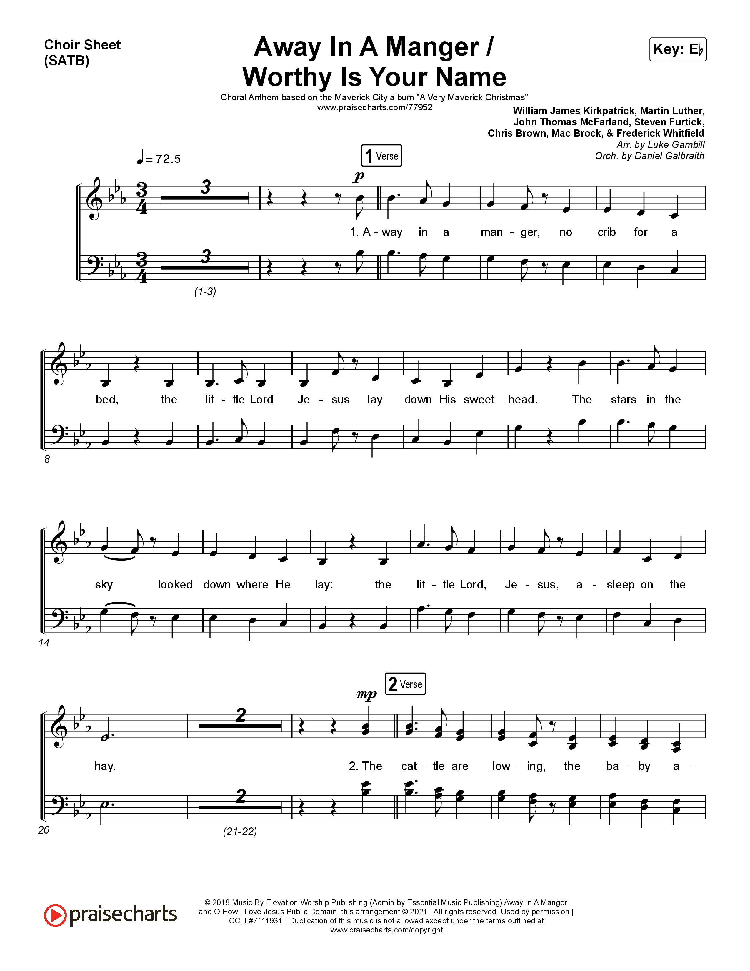 Away In A Manger / Worthy Is Your Name (Choral Anthem SATB) Choir Vocals (SATB) (Maverick City Music / Chandler Moore / Kim Walker-Smith / Arr. Luke Gambill)