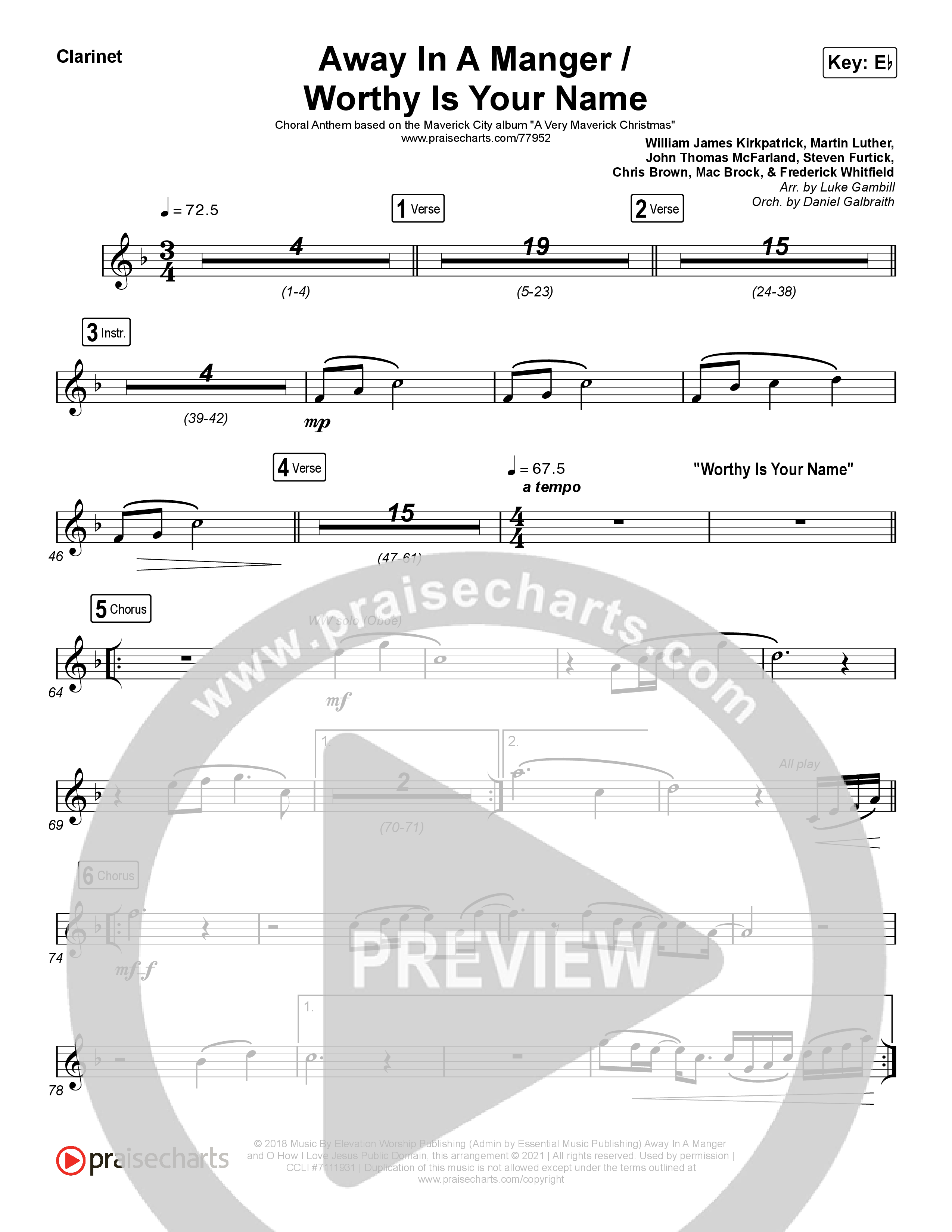 Away In A Manger / Worthy Is Your Name (Choral Anthem SATB) Wind Pack (Maverick City Music / Chandler Moore / Kim Walker-Smith / Arr. Luke Gambill)