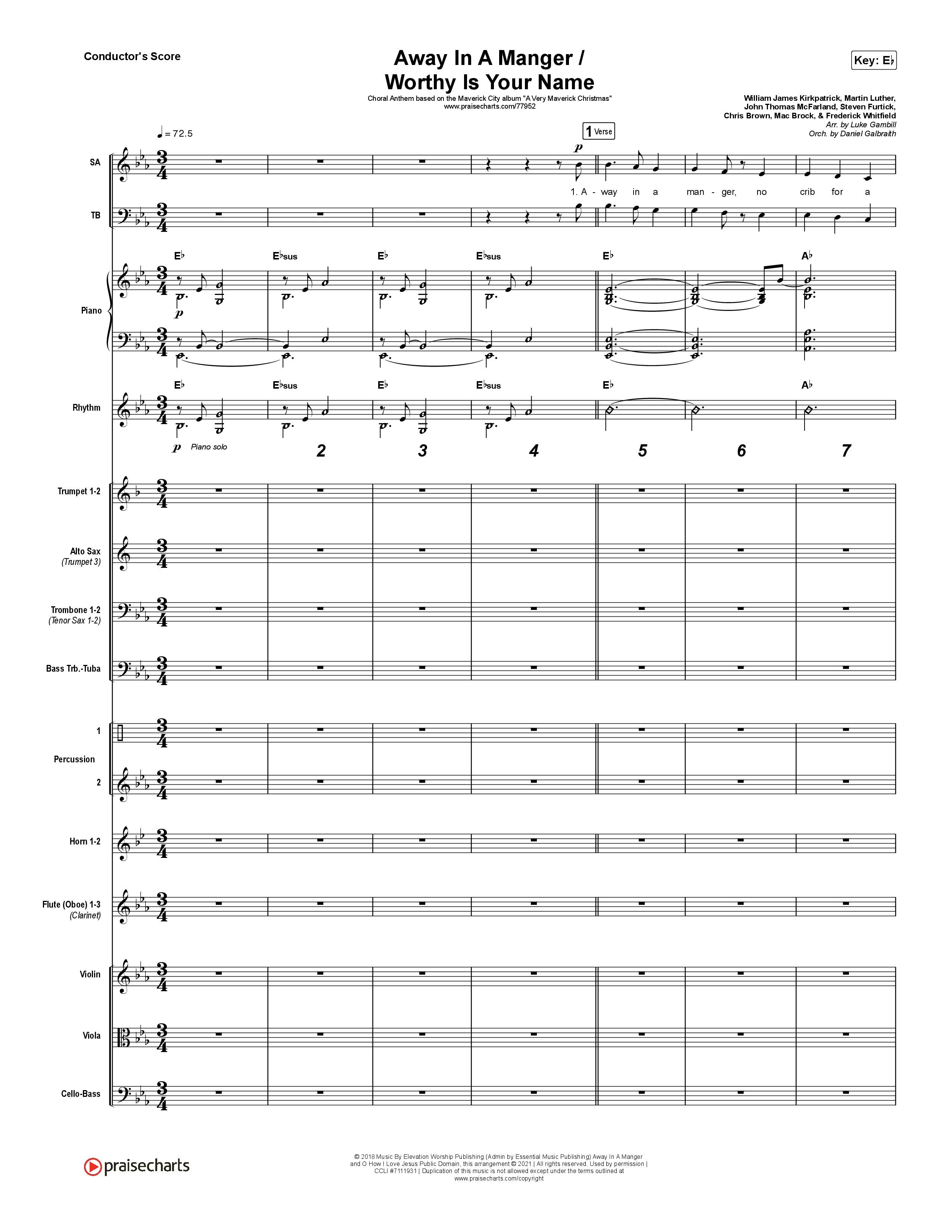 Away In A Manger / Worthy Is Your Name (Choral Anthem SATB) Orchestration (Maverick City Music / Chandler Moore / Kim Walker-Smith / Arr. Luke Gambill)